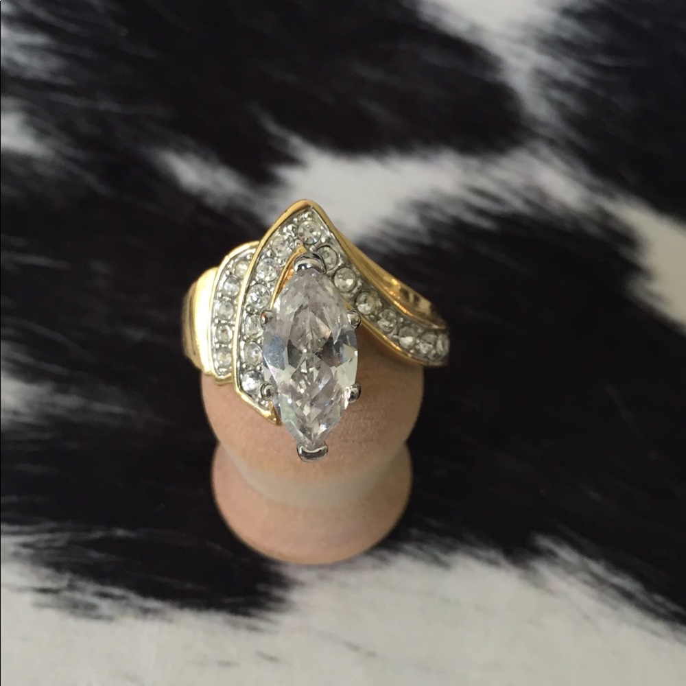 CZ gold tone statement ring